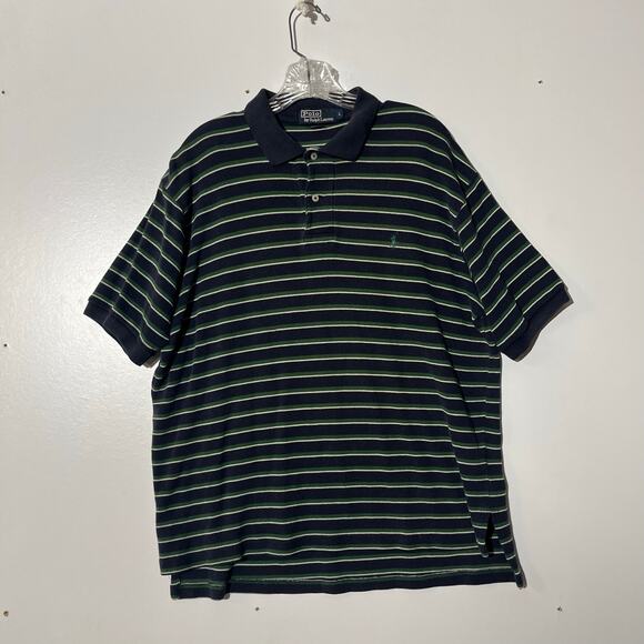 Vintage Polo By Ralph Lauren Green & White Striped Blue Polo Men’s Size Large - Picture 1 of 6